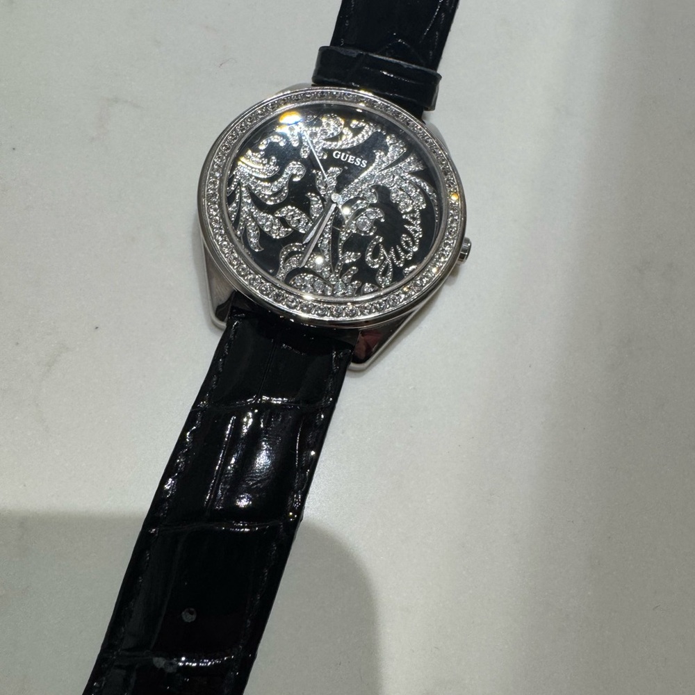 Guess Black and Silver Ornate Watch